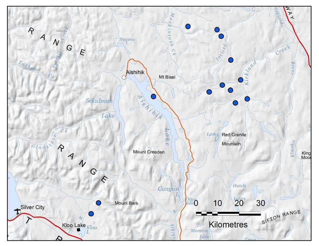 Figure 7. Location of the 13 bison captured and radio-collared between 4 and 6 March 2014. Table 2.