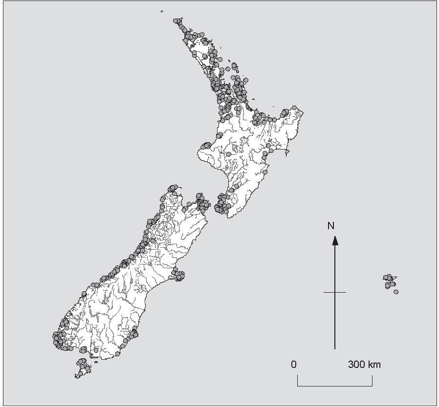 A B N 0 300 km Figure 3. Banded kokopu records in New Zealand: A.