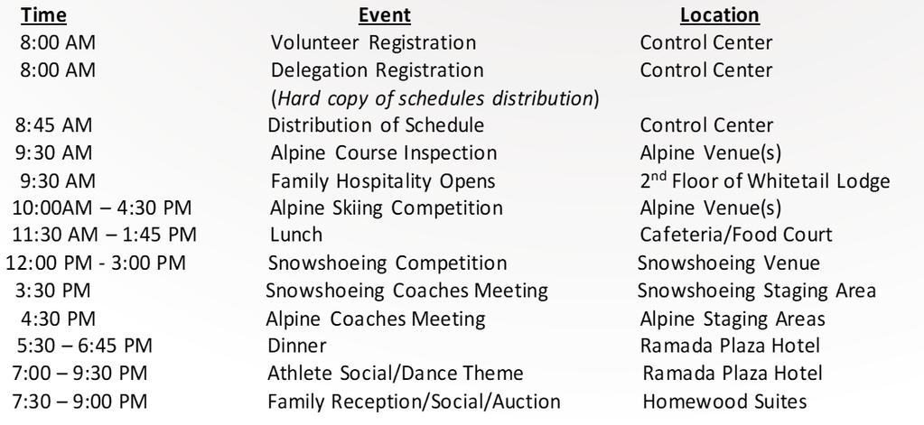 2019 Winter Games Schedule