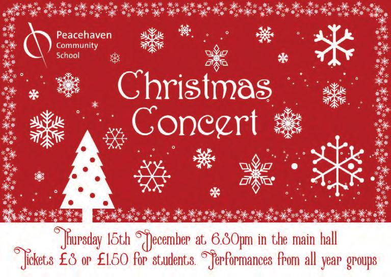 calendar Christmas Music Concert 6.30pm, Thursday 15 th December Tickets 3 Adults, 1.50 students. Performances from all year groups.
