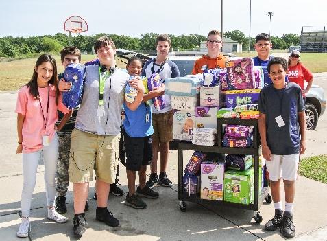 FJH students, faculty and staff collected diapers, pull-ups and wipes to be delivered to residents in Vidor.