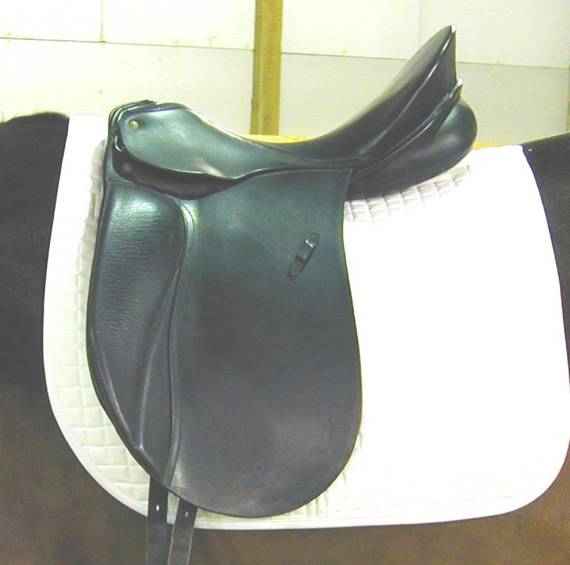 Saddle Problem: Tipping forward The saddle to the right is sitting on the horse s back, pommel low. The red line indicates where the balance of this saddle is, the green line is where it should be.
