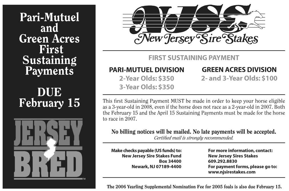 ARTISTIC FELLA CHOSEN NJSS HORSE OF THE YEAR FOR 2006 (... continued from page 1) She was in the money in nine of her 10 starts in New Jersey-sired competition, earning $204,195.