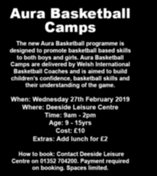 Aura Basketball Camps are delivered by Welsh International Basketball Coaches and is