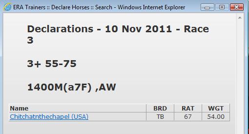 A pop up window will appear listing the horse/s you have entered for that
