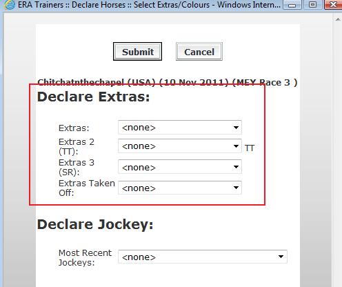 C How To Declare Equipment 7) To declare equipment/gear to be worn by your horse select the <Equipment> Icon. Each Extras field is allocated to only one type of gear, eg: Extra 2 is for a tongue tie.