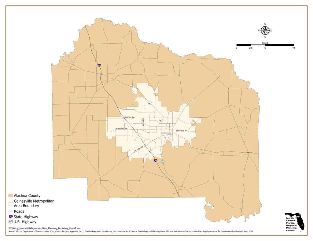 Chapter I: Introduction This document contains adopted transportation policies of the Metropolitan Transportation Planning Organization for the Gainesville Urbanized Area.