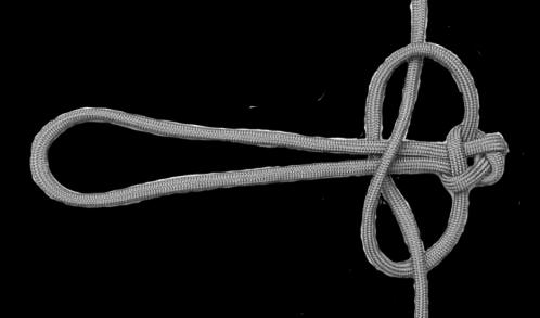 It is composed of a series of alternating half knots tied around a two-strand core, creating what is essentially a stack of
