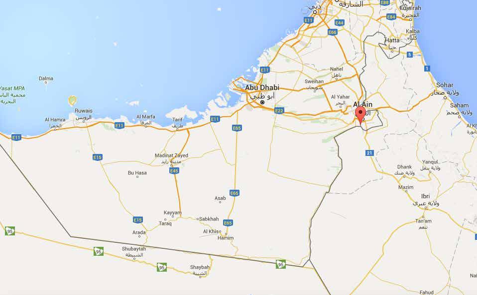 Google Maps image showing the location of Jebel Hafeet (goo.