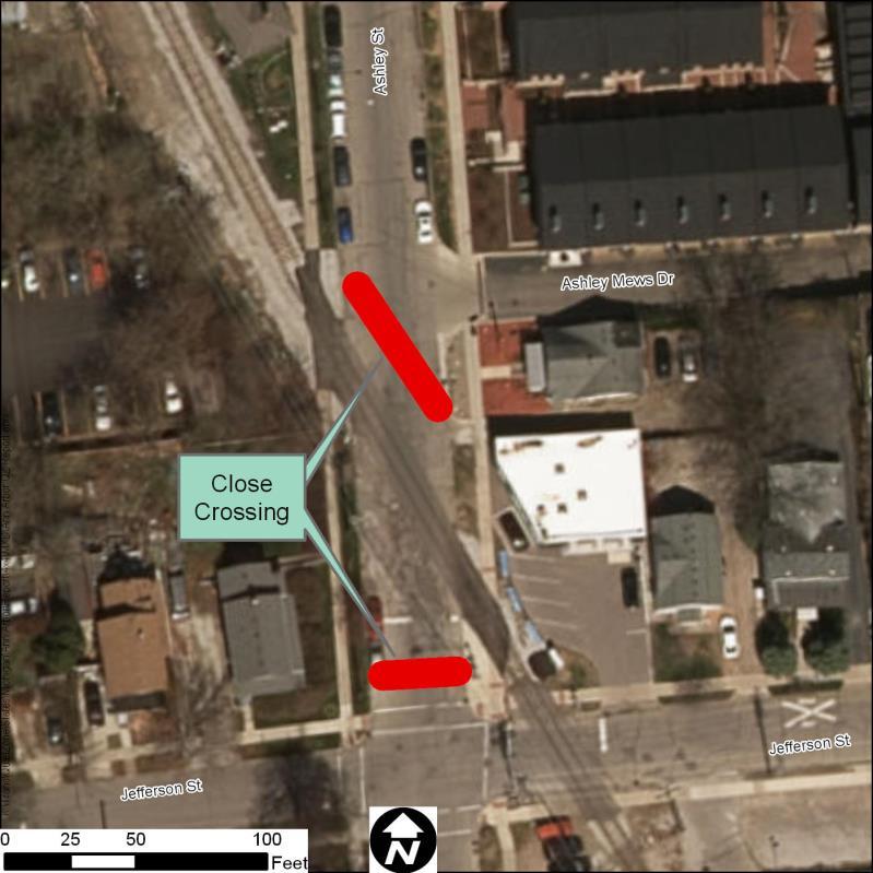 Ashley Street (000219B) Option 3: Closure 3,598 0 (0%) $0 $0 $0 Notes: Closure of the crossing is assumed to be cost neutral due to MDOT s incentive funding
