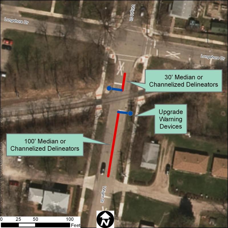 Wright Street (000231H) Option 1: Closure Option 2: ASM Channelized Delineators 1,509 0 (100%) $0 $0 $0 Notes: Closure of the crossing is assumed to be cost neutral due to MDOT s incentive funding