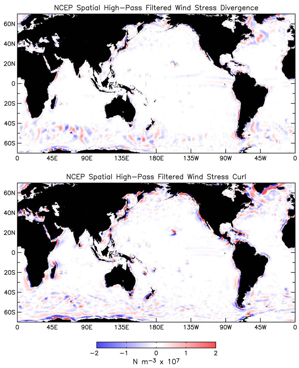 Fig. S3. The same as Fig. S2, except computed from the 1º by 1º by 6-hour analyses of winds at 10 m from the U.S. National Centers for Environmental Prediction (NCEP) operational numerical weather prediction model.