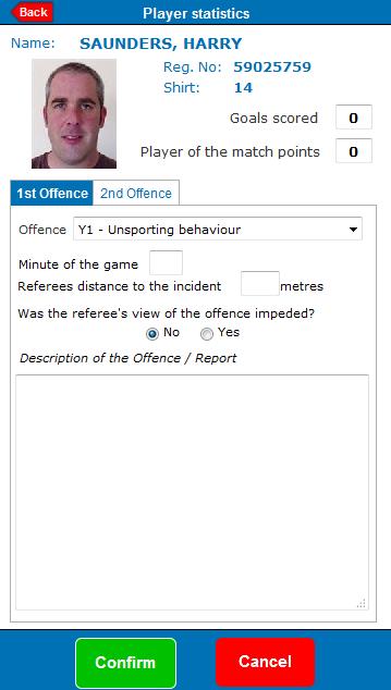 for incident reports. Click the Confirm button to return to the Match Statistics page.