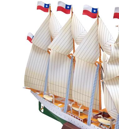 ) The parts used will vary somewhat, depending on whether the completed vessel will be modeled to depict a ship facing wind from the left (with the bow pointed to the right) or from the right (with