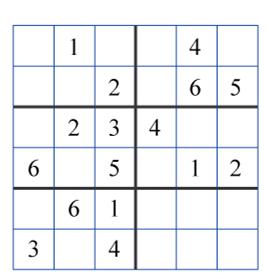 Task 3 SUDOKU Fill in the grid with the numbers 1 to 6 in such a way that each number is only used