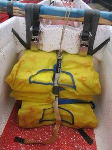 10 The PFD s and Bailers 3 f) 3 g) f) Insert the PFD s under the spreader and loop the rope over the top