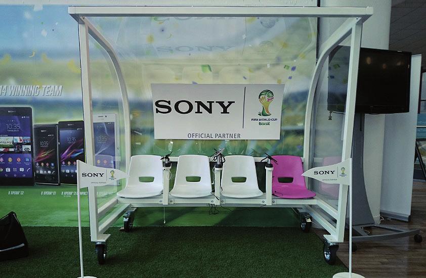 football dugout that could be wheeled into position at different events for Sony with their new