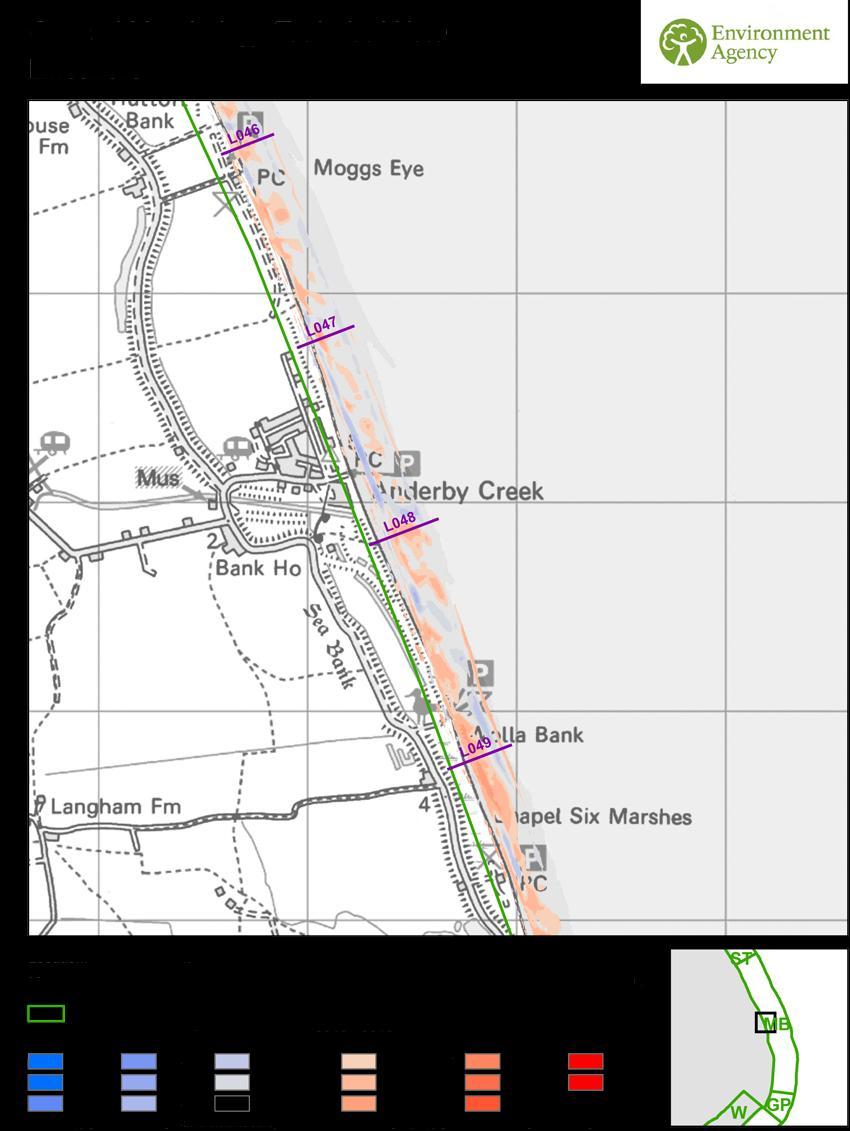 beach to the North sea. At transect L048 the outfall pipe channel divides the beach and an island of accretion to the north and a drop in the beach level to the south is observed (Figure 2.
