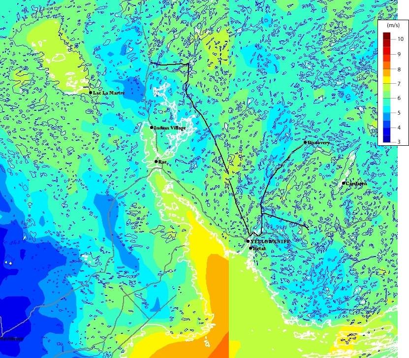 m/s higher than the actual measurements in this project. The wind atlas map is shown below (Figure 5). Areas of potentially stronger winds.