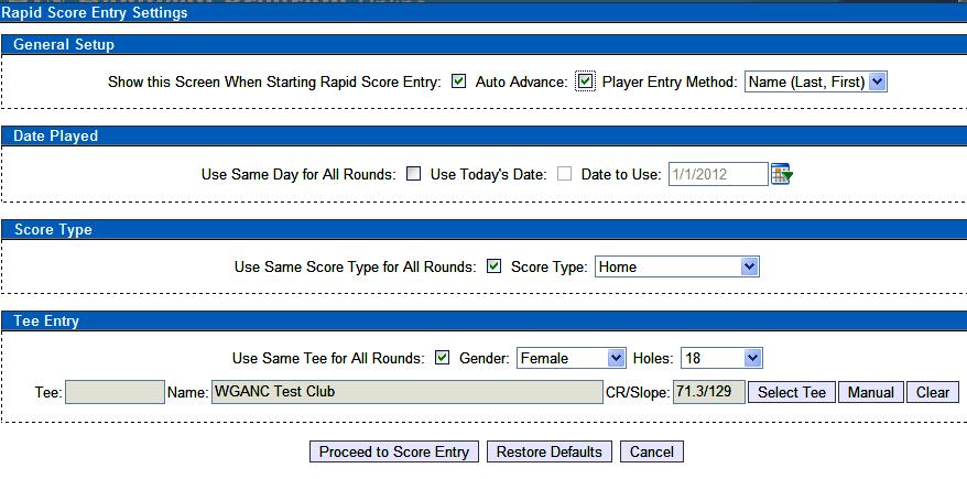 Scores - Rapid Score Entry Allows multiple scores for your membership to be entered.