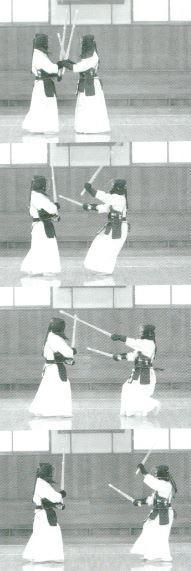 Or, quickly slide down by erecting Daitō on top of your Shōtō side Kote as in Fig.