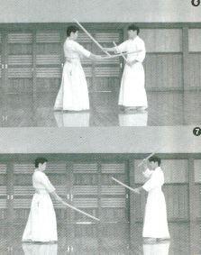 Shidachi blocks with Shōtō pulling it back, and same time strike Uchidachi s Men with Daitō saying Tän as he steps his right foot forward as in [2-6].