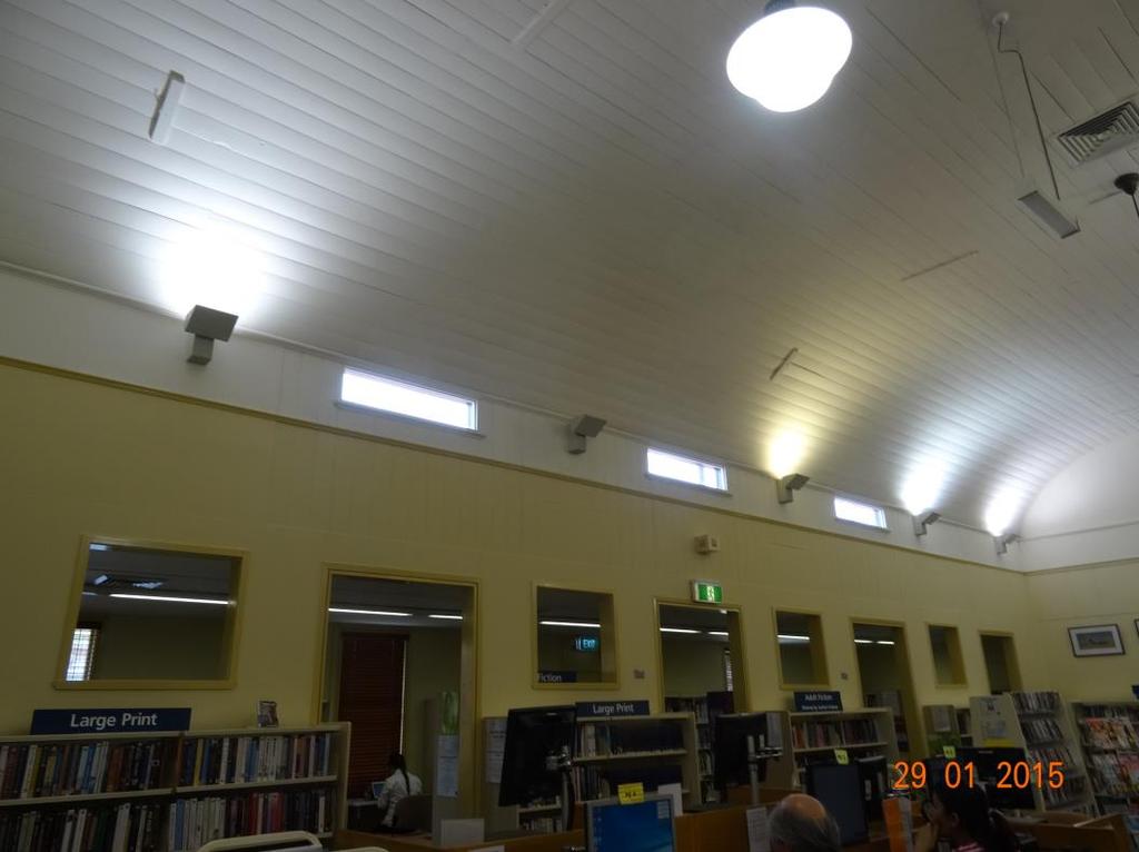 Interior of the library looking out towards the annexe built in the mid 20 th century to be used as a child welfare clinic.