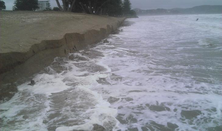 Orewa Beach Cyclone Pam 2015 With no dune plants to slow down the