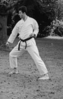 into right  20) Without changing the stance, make left gyaku uchi uke, coiling the left