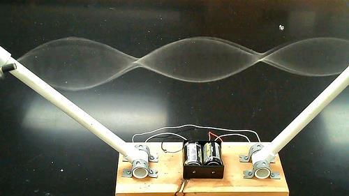 Flickr Physics Photo A home-made wave machine was made using string, PVC pipe and connections, a battery, two motors and some wire.