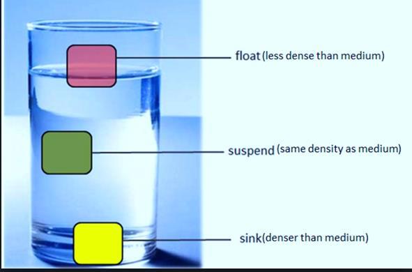 Water has a density of 1.0 gcm -3 =1000 kgm -3 Float or sink?