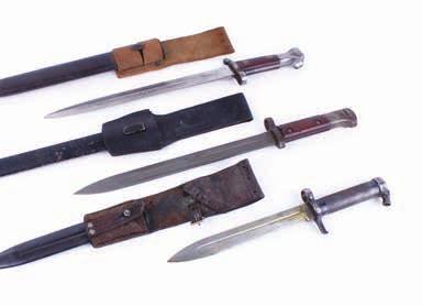 chequered black grips with inset Swiss Cross, metal scabbard Est 30-40 Lot 459 Lee Enfield No.4 rifle No.