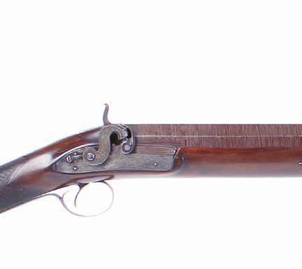 antique long Guns lot 590 Lot 590 S58 8 bore percussion single sporting shotgun by C. Moore, 41½ ins two stage half stocked damascus barrel with platinum line inlay, inscribed C.