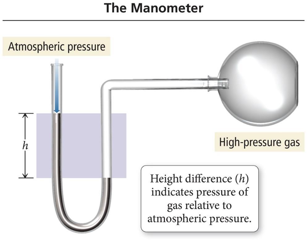 The Manometer (2 of 2) For this sample, the gas pressure is greater than the atmospheric