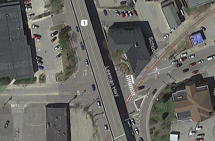 Washington Street/Leeman Highway Consider relocating the STOP bar and crosswalk on southbound Washington Street and install Railroad