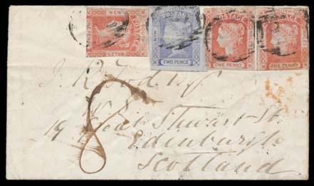 Prestige Philately - Auction No 168 Page: 12 NEW SOUTH WALES - Postal History 115 C A/B Ex Lot 115 1852-66 small covers to GB comprising 1) with Laureates 1d x3 & 2d - margins in places - with poor