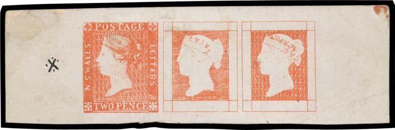500 40 E A- Lot 40 ESSAYS: 2d Queen Victoria inscribed 'NS WALES - POSTAGE - LETTERS - TWO PENCE' by Thomas Ham, lithographic reproduction in red of
