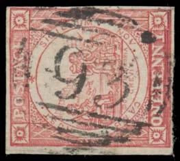 350 Lot 206 206 A- A1- '93' of Boyd (I) largely very fine strike on Plate I 1d reddish rose SG 3 (margins just clear - at the base