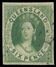 Prestige Philately - Auction No 168 Page: 39 QUEENSLAND (continued) 224 F A Lot 224 1860 Large Star Imperforate 6d green
