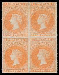 [The illustration is above Lot 281] 500 281 W A Lot 281 1860-69 Second Roulettes 2d bright vermilion SG 26 block of 4, the horizontal rouletting