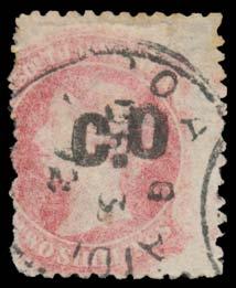O ' (No Stop after Raised 'O') on Perf 11½-12½ 2/- pale carmine, the 'O' Apparently Inserted by Hand, rounded corner at lower-left, GPO cds.