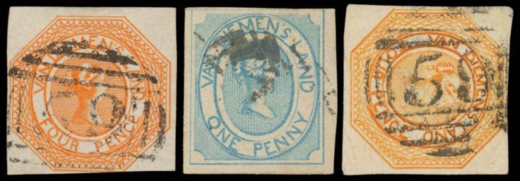 Prestige Philately - Auction No 168 Page: 69 TASMANIA (continued) 491 O A/A- Ex Lot 491 1853 Courier 1d pale blue SG 1 margins good to large with complete outer framelines,