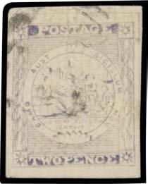 Prestige Philately - Auction No 168 Page: 7 NEW SOUTH WALES - 1850-51 Sydney Views (continued) 57 F A Lot 57 TWO PENCE: Plate IV on Vertically Laid Paper 2d ultramarine SG 34 [12],