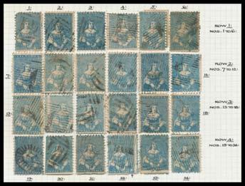 (4) 400 Ex Lot 577 577 O OTHER ISSUES: 1859 Perf 12 by Robinson blue or greenish-blue SG 78-79 group being an apparent reconstruction of the 24