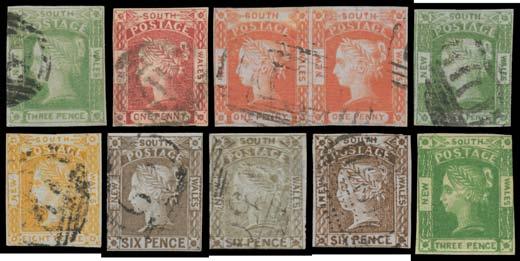 Prestige Philately - Auction No 168 Page: 8 NEW SOUTH WALES Ex Lot 62 62 O 1851-54 Laureates selection including 1d carmine SG 44 superb!