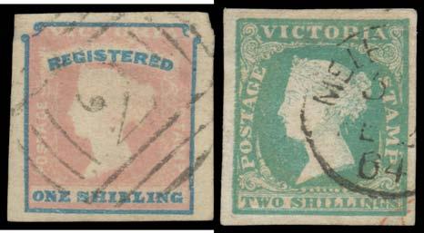 Prestige Philately - Auction No 168 Page: 81 VICTORIA (continued) 587 F A Ex Lot 587 1854-55 Woodblocks 6d three shades (one on piece),