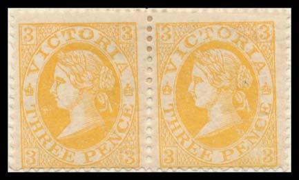 Prestige Philately - Auction No 168 Page: 87 VICTORIA (continued) Ex Lot 613 613 *W A/C 1863-81 Laureates V/Crown 3d orange group on Charles Lathrop Pack's hand-annotated page comprising 1869 Perf 13