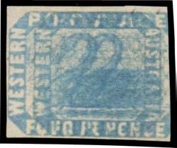 500T 869 D A Lot 869 1854-55 Lithographs Imperf 4d slate-blue SG 4c with central 3mm imperial