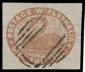 Prestige Philately - Auction No 168 Page: 95 WESTERN AUSTRALIA (continued) 872 F A+ Lot 872 1854-55 Lithographs Imperf 1/- deep