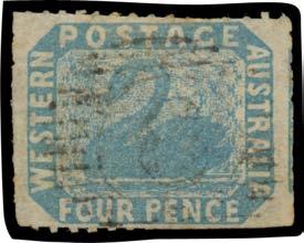 1,000 873 G B Lot 873 1854-55 Lithographs Rouletted 4d blue SG 5a with rouletting clear of the design on all sides, a few trimmed